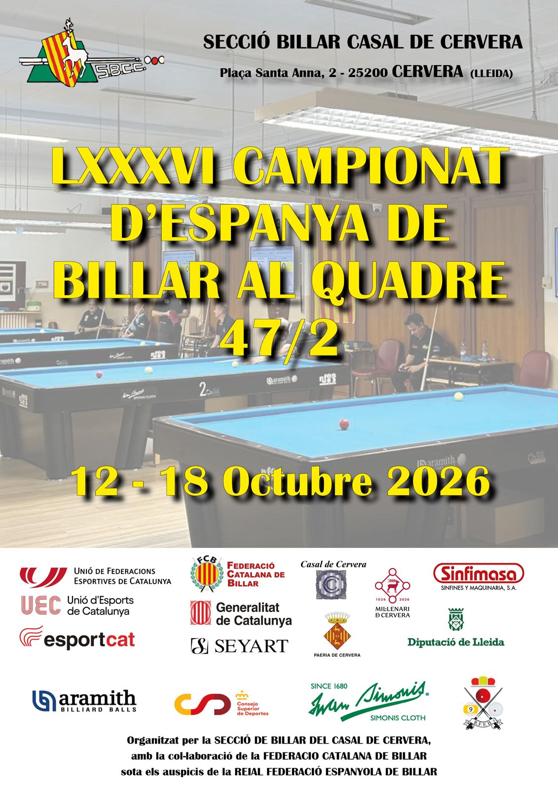 Campionat d’Espanya Quadre 47/2 Cervera 2026-27